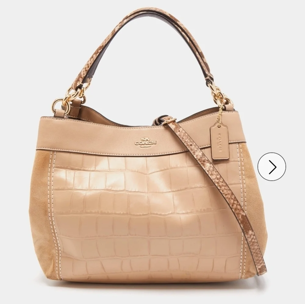 Coach Lexy Beechwood Beige Croc-Embossed‎ Suede Shoulder Hand Crossbody Bag NWT